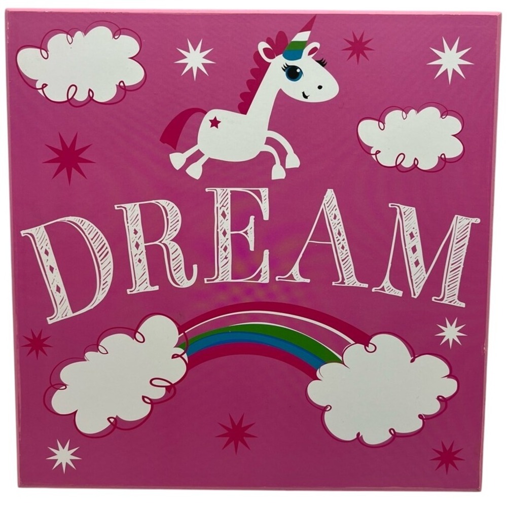 Creatology Dream Rainbow Clouds Unicorn Pink 10" Playroom‎ Wall Wood Box Sign